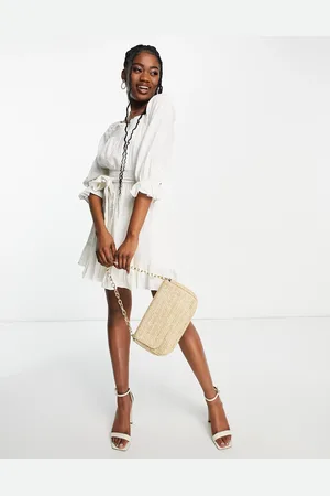 Forever New Puff sleeve mini dress in porcelain