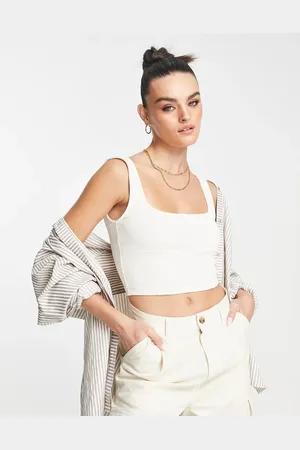 ASOS Rib corset top with square neck in ecru
