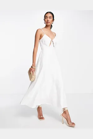 ASOS Linen cami midi dress with cut out detail in