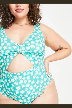Peek & Beau Exclusive tie front cut out swimsuit in texture
