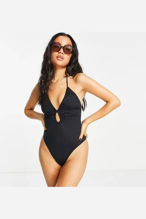 ASOS Petite ruched keyhole front swimsuit in
