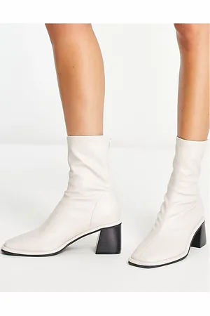 ASOS Rescue mid-heeled sock boots in off white
