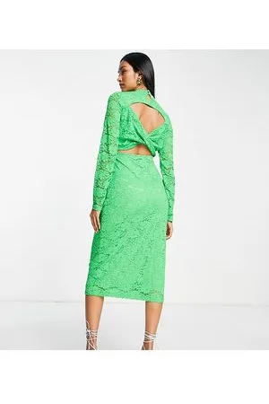 VILA Exclusive lace midi dress with cut out twist back in bright