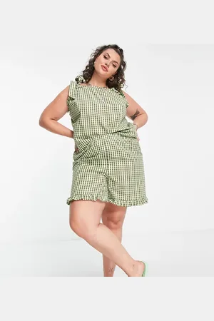 Noisy May Ruffle shorts co-ord in brown & yellow check