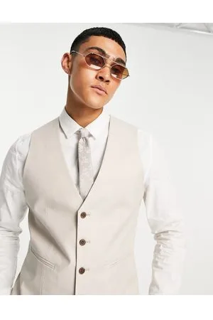 ASOS Skinny linen mix waistcoat in stone