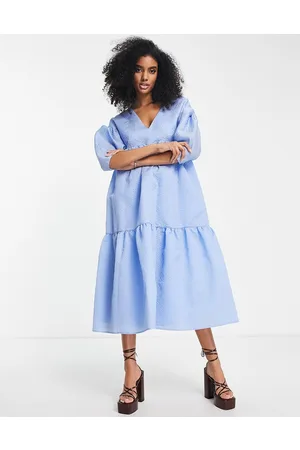 ASOS Tiered jacquard midi dress with bow back in