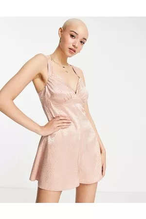 ASOS Women Playsuits - 90s satin strappy jacquard playsuit in blush