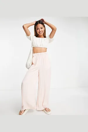 VILA Satin wide leg trousers in