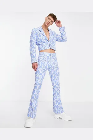 ASOS Skinny flare suit trousers in snake print in blue