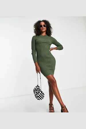 ASOS ASOS DESIGN Tall knitted mini rib dress in khaki