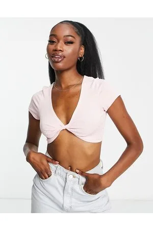 Monki crop top with cut outs and drawstring front in swirl print