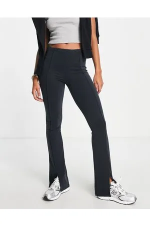 Topshop bengaline double button low rise flare pants in black