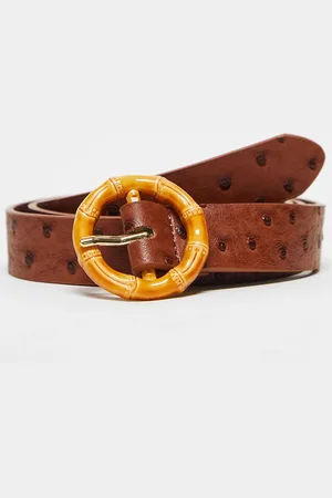 ASOS Faux leather belt in ostrich skin texture with wooden buckle