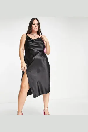 Urban Threads Urban Threads Plus satin cowl neck midi dress in