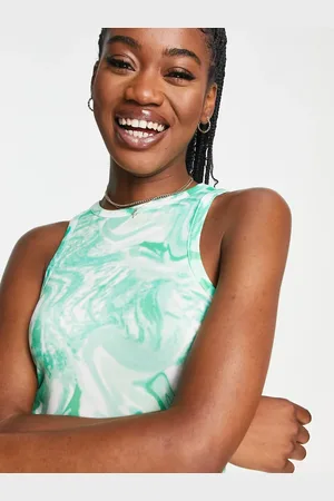 Pieces® Printed racer tank top co-ord in green