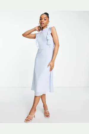 VILA Midi dress with ruffle detail in light