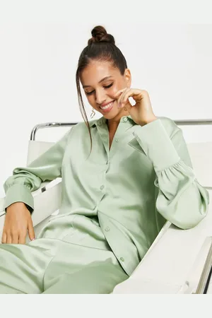 Pretty Lavish Oversized satin shirt co-ord in mint