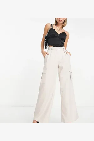 Extro & Vert Petite Super wide leg cargo trousers in ecru