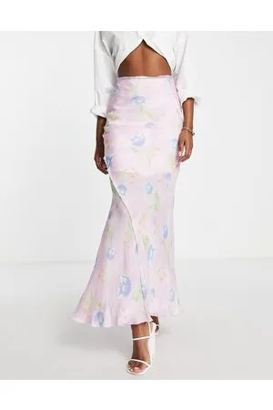 ASOS Raw edge bias maxi skirt in blurred floral