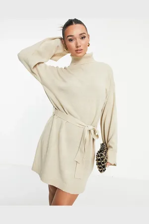 Pretty Lavish Tie waist knit mini dress in beige