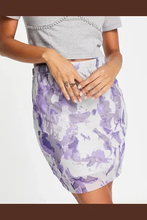 Noisy May High waisted mini skirt in chalk violet marble print