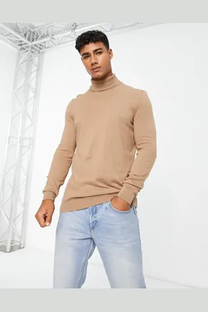 New Look Slim fit knitted roll neck jumper in camel