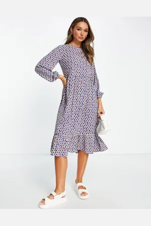 Urban Threads Tiered midi smock dress in 70s floral print