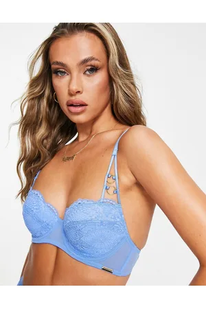 We Are We Wear Fuller Bust geo lace non padded balconette bra in blue