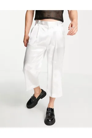 ASOS Slim Crop Smart Pants In Black Satin With Sequin Side Stripe
