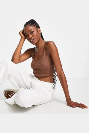 Noisy May Noist May sleeveless lace rib cami top in pinecone