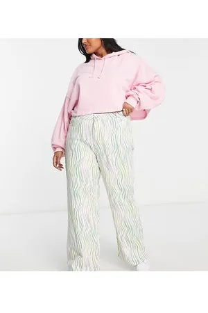 Noisy May Mid rise a-line printed jeans in and green wave print