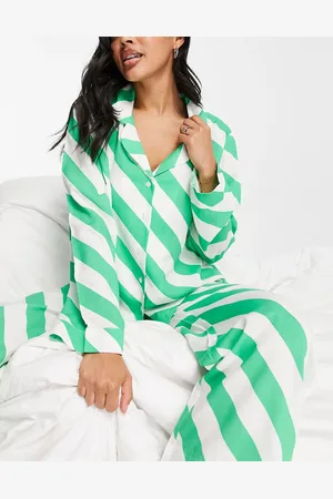 ASOS Mix & match modal stripe pyjama shirt in green & white