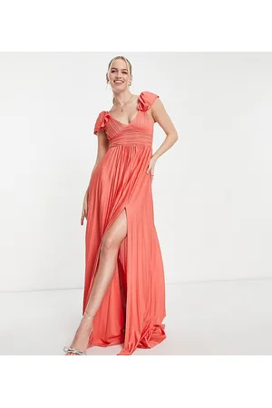 ASOS ASOS DESIGN Tall ruffle sleeve waisted pleated maxi dress in spiced orange