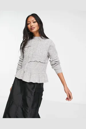 SELECTED Femme wool panelled cable knit jumper with peplum in