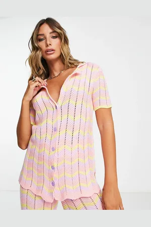 Damson Madder Button through crochet shirt co-ord in zigzag