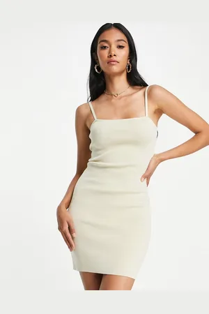 Pretty Lavish 90s knit mini dress in light beige