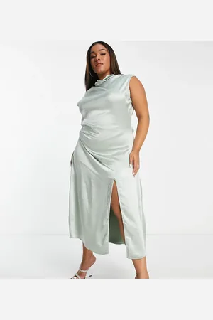 Pretty Lavish Drape satin midaxi dress in sage