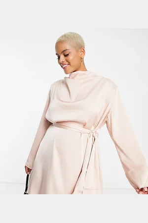Pretty Lavish Cowl neck tie waist satin mini dress in blush