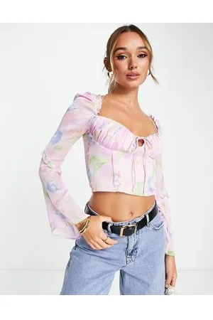 ASOS Corset top with ruffle shoulder in occasion floral print
