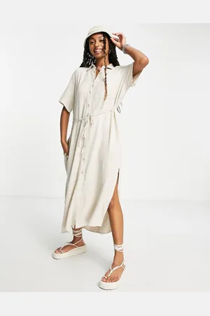 Weekday Linen mix shirt dress in off