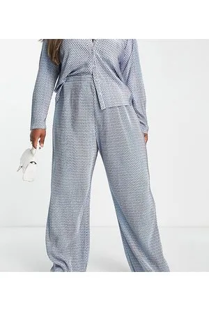 Glamorous Wide leg plisse trousers in blue spot co-ord