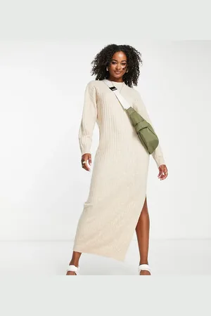ASOS ASOS DESIGN Tall knitted maxi dress with side split in wide rib in oatmeal