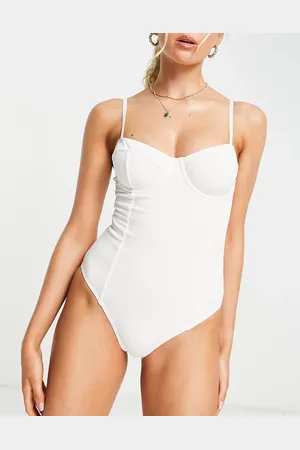 NA-KD Ribbed cupped swimsuit in off