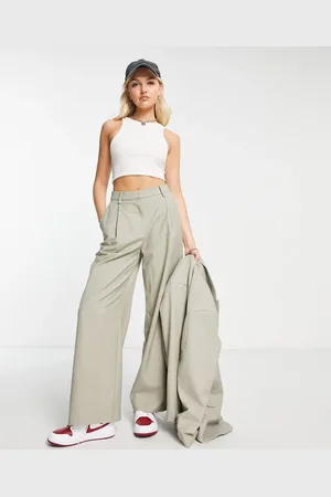 Weekday Co-ord wide leg pleat detail trouser in khaki