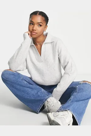 Monki Knitted sweater with polo collar in