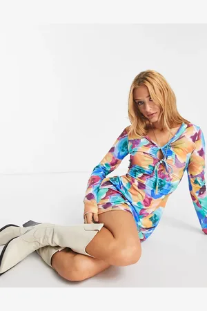 ONLY Exclusive slinky v neck mini dress in bright floral