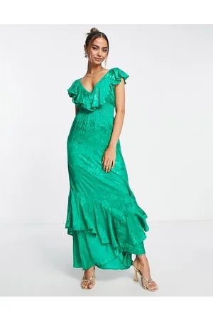 HOPE & IVY Ruffle maxi tea dress in vivid