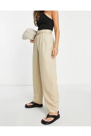 & OTHER STORIES Tailored belted straight leg trousers in beige