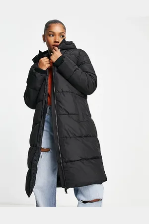Pieces® Hooded longline padded coat in
