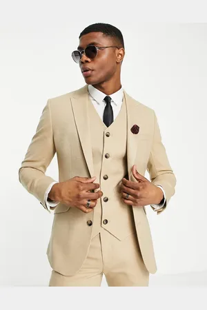 ASOS Wedding super skinny suit jacket in stone micro texture